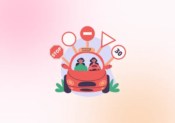 élève et moniteur dans une voiture rouge d'auto-école